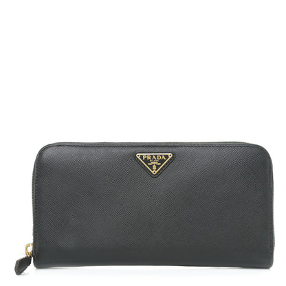 Prada Saffiano Triangle Zip Around Wallet Black 1 of 10