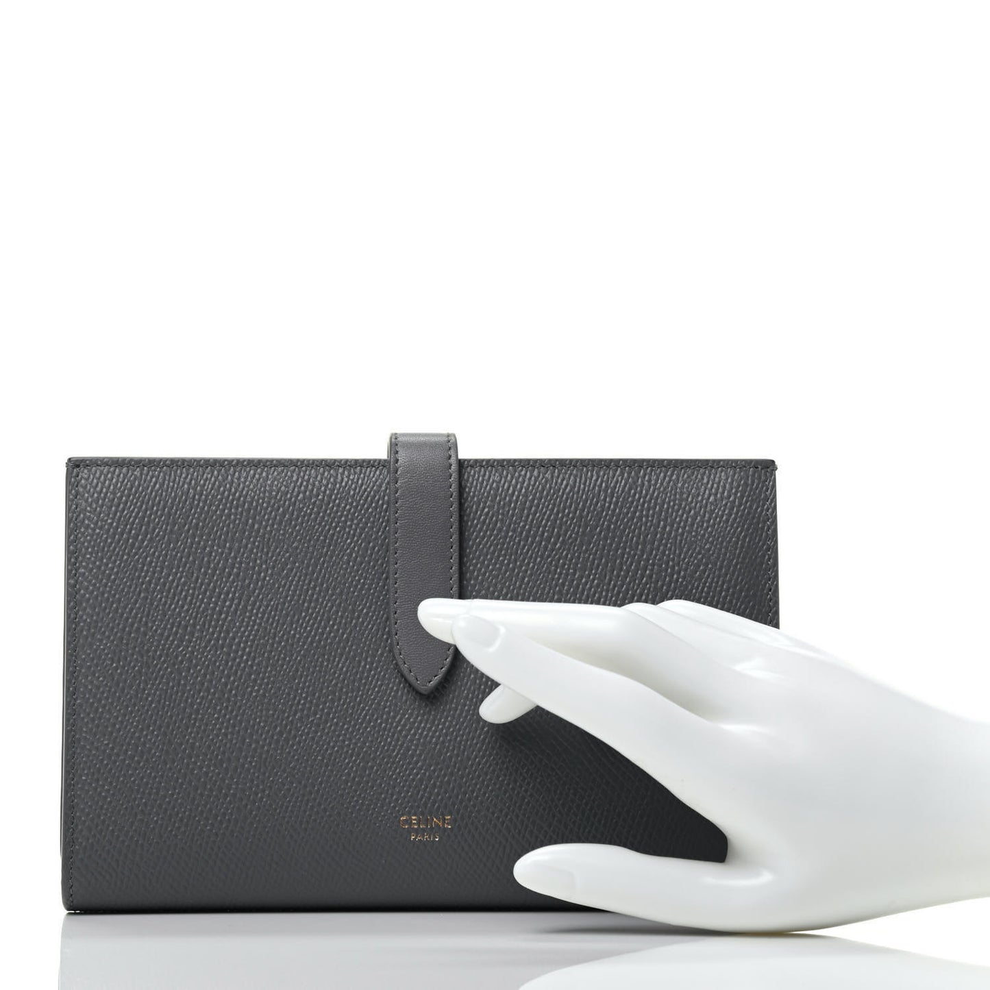 Grained Calfskin Large Multifunction Strap Wallet Medium Grey