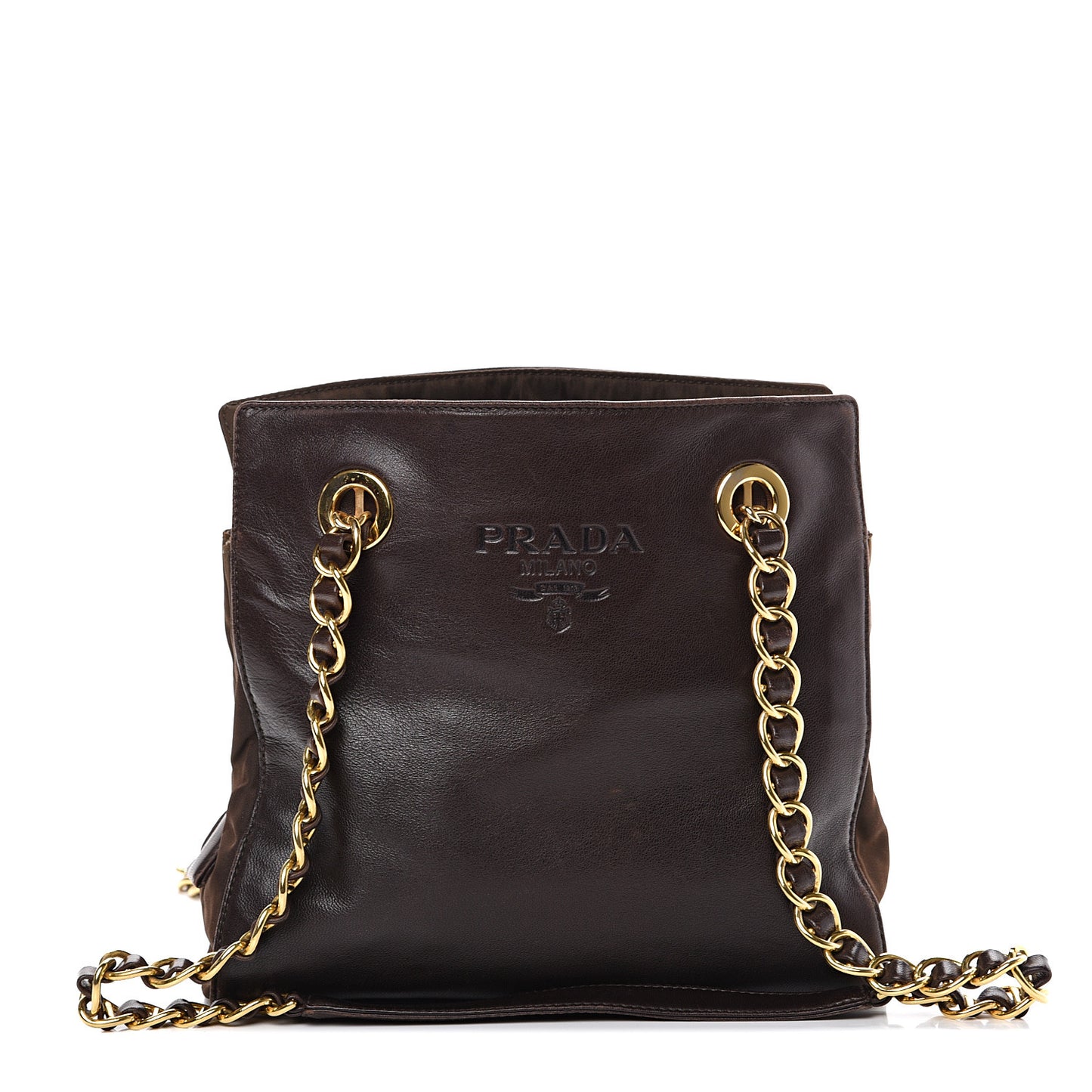 Nappa Tessuto Nylon Chain Tote Caffe