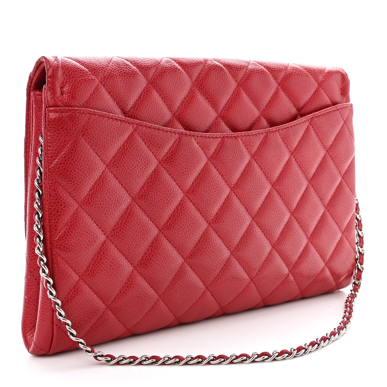 Chanel Caviar Quilted Clutch With Chain Flap Red 3 of 13