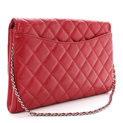 Chanel Caviar Quilted Clutch With Chain Flap Red 3 of 13