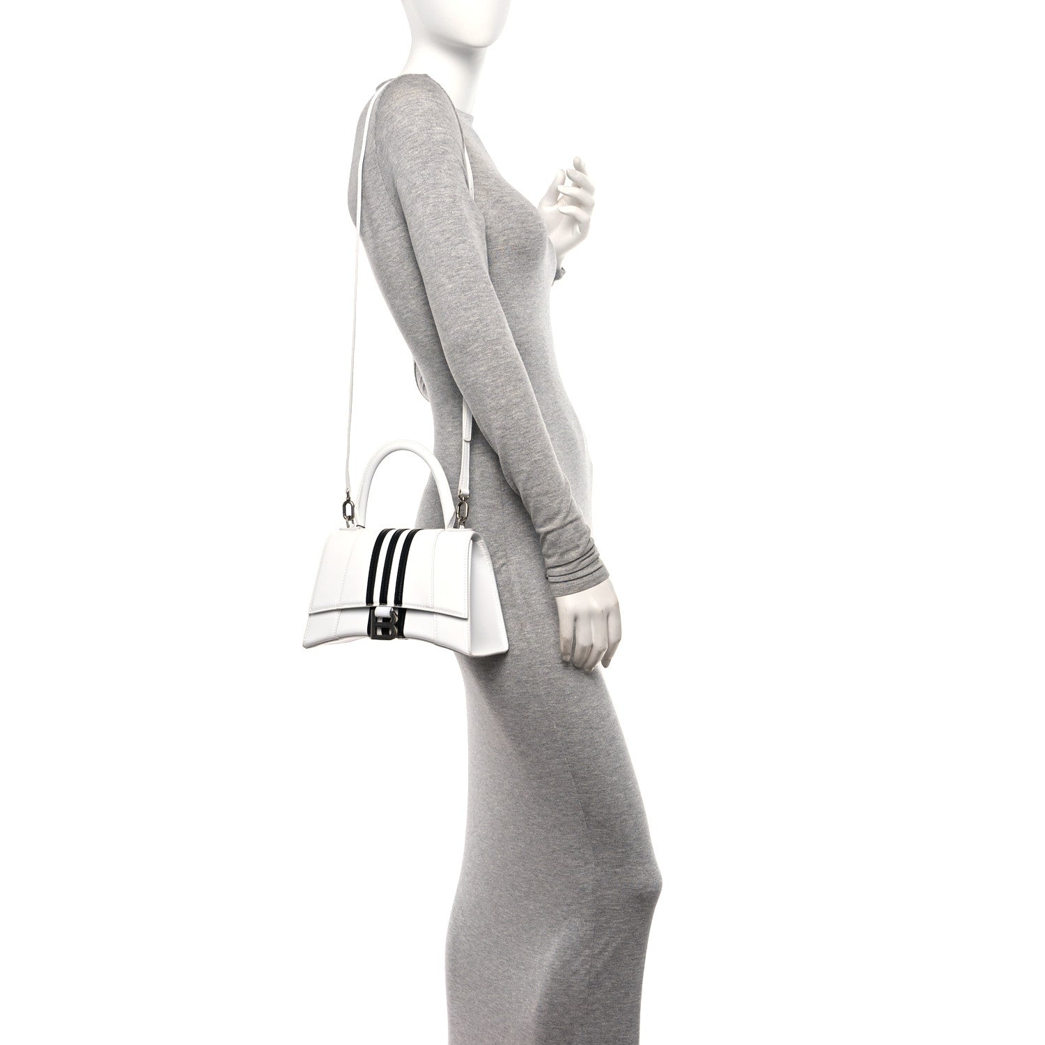 Balenciaga X ADIDAS Shiny Box Calfskin Small Hourglass Top Handle Bag Off White Black 2 of 15