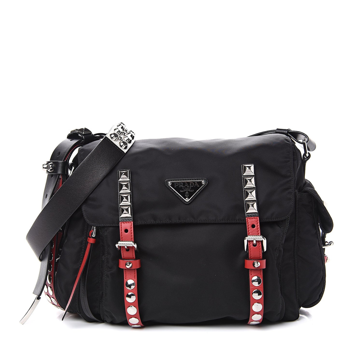 Nylon New Vela Studded Messenger Black Fuoco