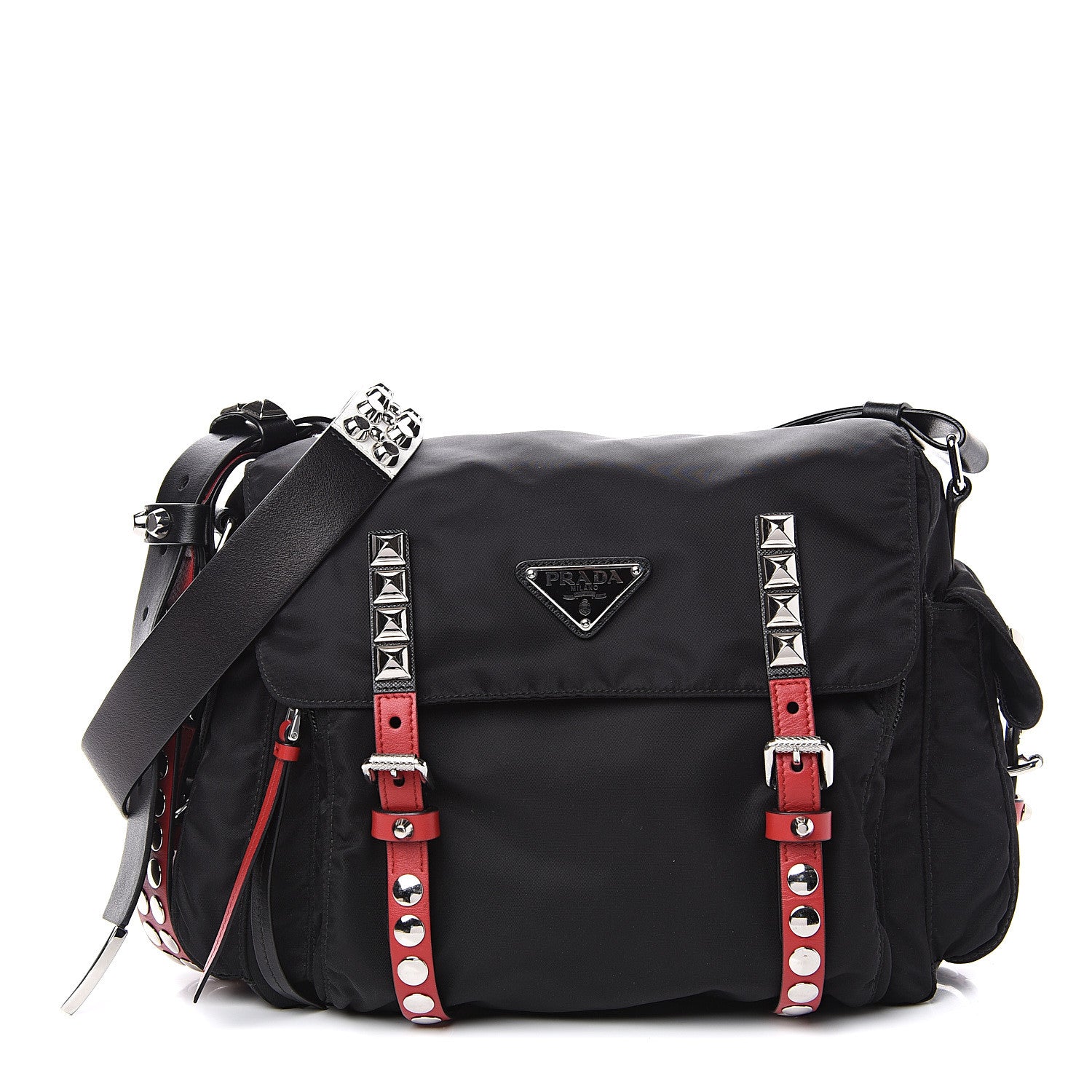 Prada Nylon New Vela Studded Messenger Black Fuoco 1 of 10