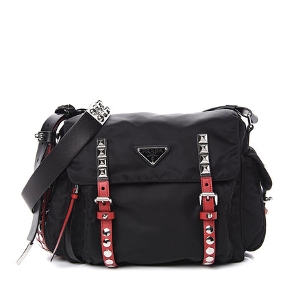 Prada Nylon New Vela Studded Messenger Black Fuoco 1 of 10