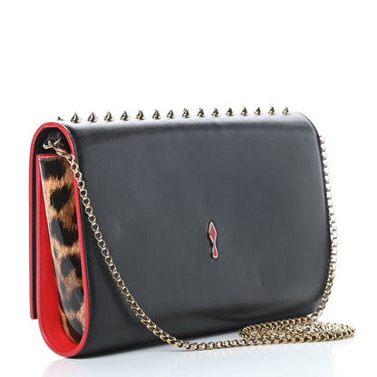 Christian Louboutin Calfskin Patent Leopard Spikes Paloma Clutch Black 3 of 15