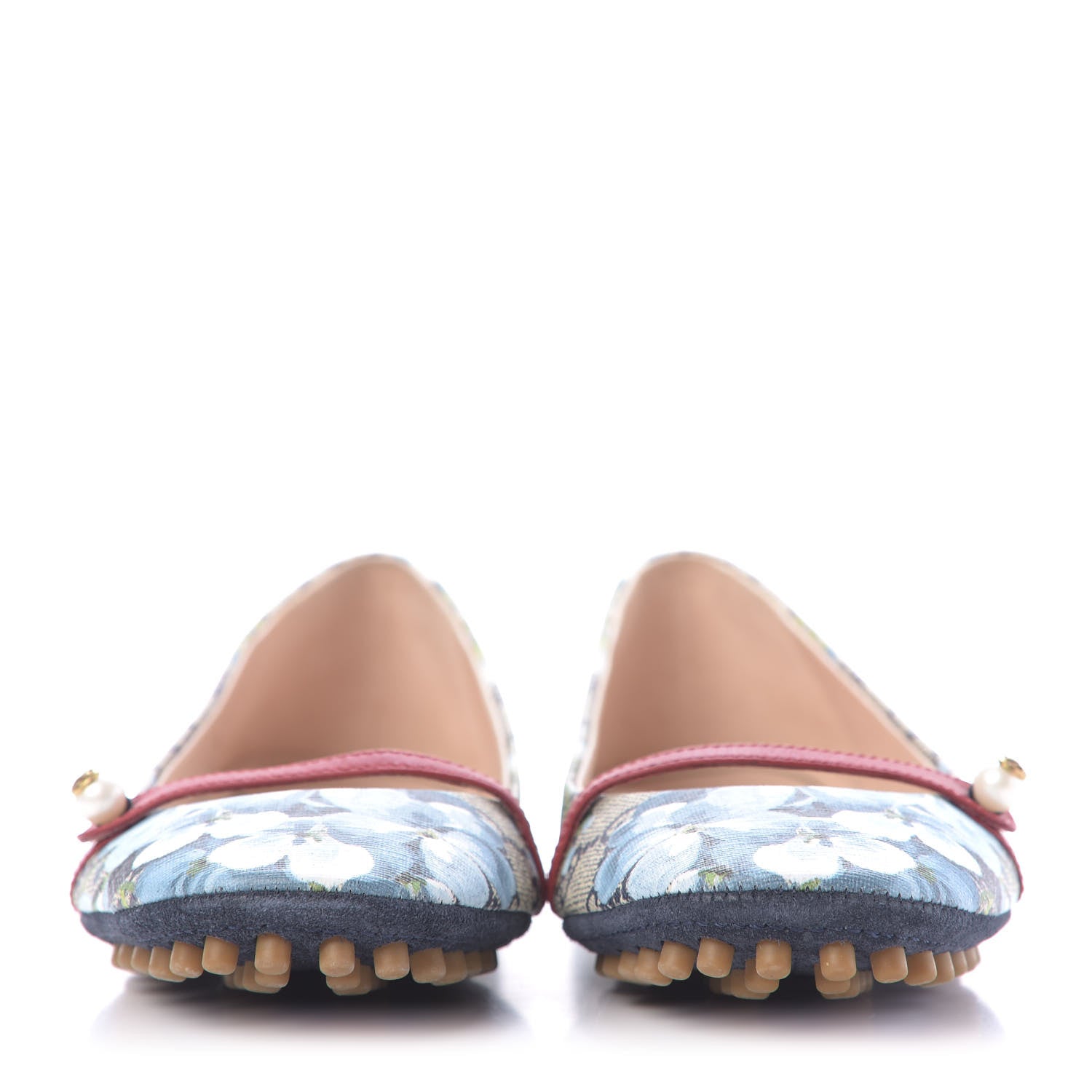 Gucci GG Supreme Monogram Blooms Ballet Flats 36.5 Beige Blue Navy Hibiscus Red 2 of 11