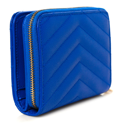 Saint Laurent Grain De Poudre Matelasse Chevron Monogram Compact Zip Around Wallet Bleu Majorelle 3 of 11