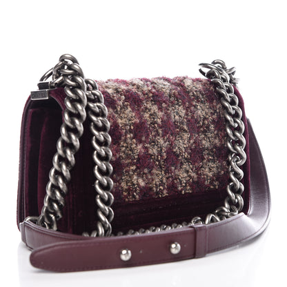Chanel Tweed Velvet Quilted Small Boy Flap Burgundy 3 of 11