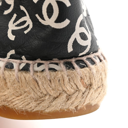 Chanel Lambskin Printed CC Lace Up Espadrilles 38 Black White 13 of 15