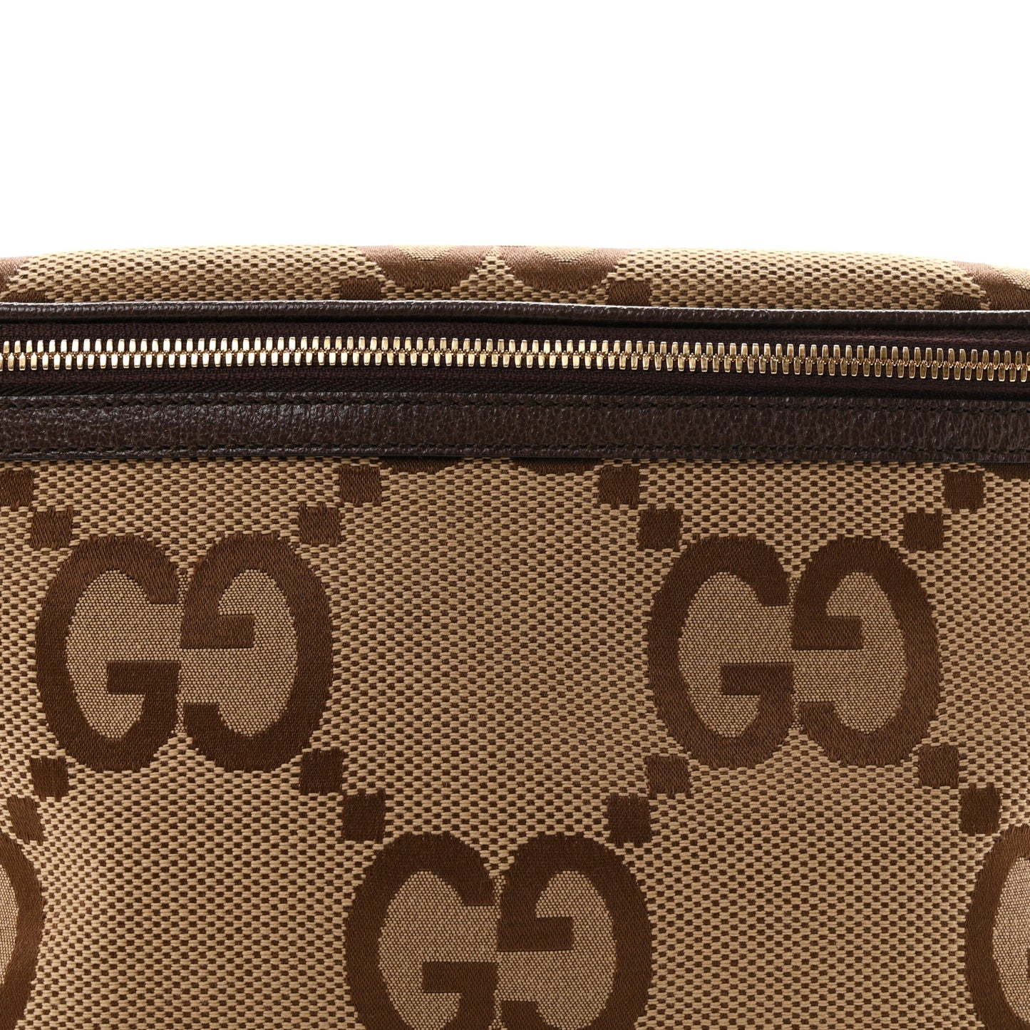Monogram Jumbo GG Textured Dollar Calfskin Web Belt Bag Camel Ebony New Acero