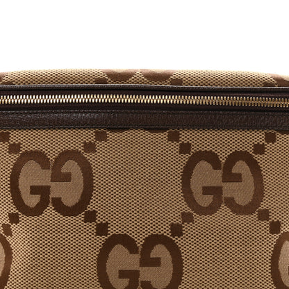 Gucci Monogram Jumbo GG Textured Dollar Calfskin Web Belt Bag Camel Ebony New Acero 8 of 10
