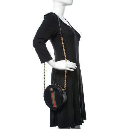Gucci Suede Patent Web Mini Ophidia Round Shoulder Bag Black 2 of 9