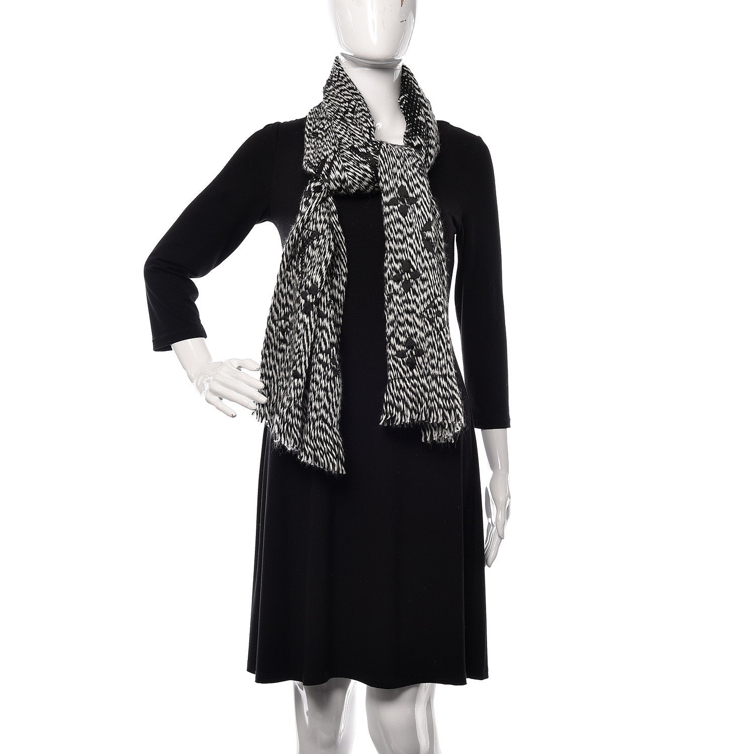 Louis Vuitton Wool Silk Logomania Mix Scarf Black 2 of 4
