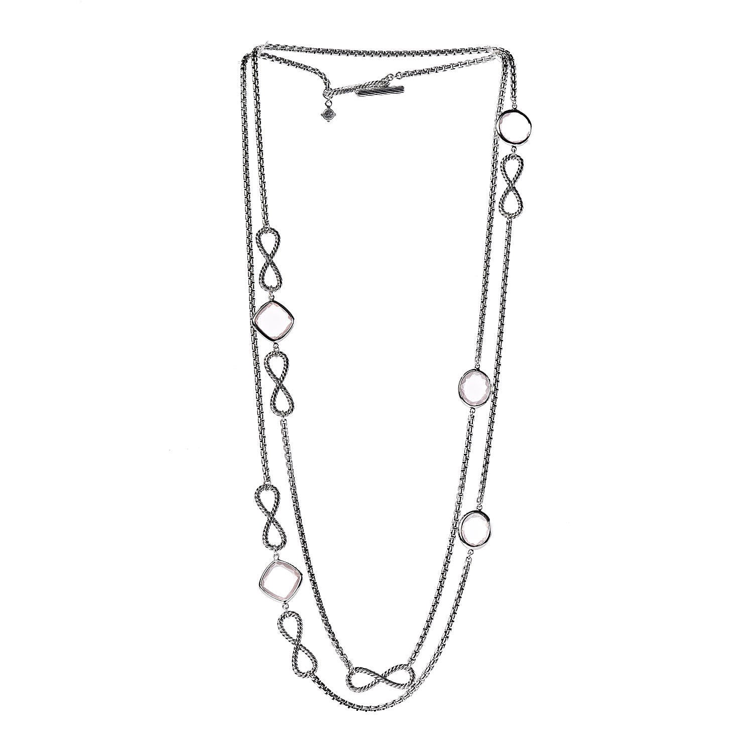 David Yurman Sterling Silver Pink Quartz Infinity Station Necklace 3 of 5