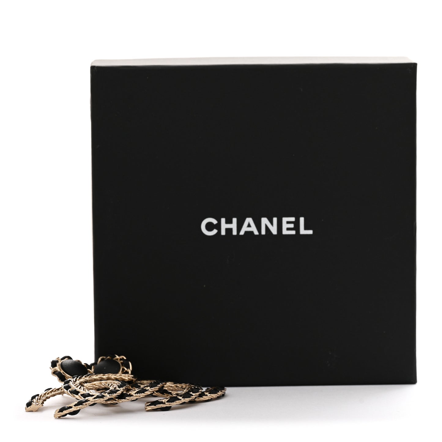 Lambskin CC Chain Drop Earrings Black Gold