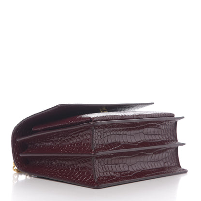 Saint Laurent Calfskin Crocodile Embossed Medium Monogram Sunset Rouge Legion 3 of 9