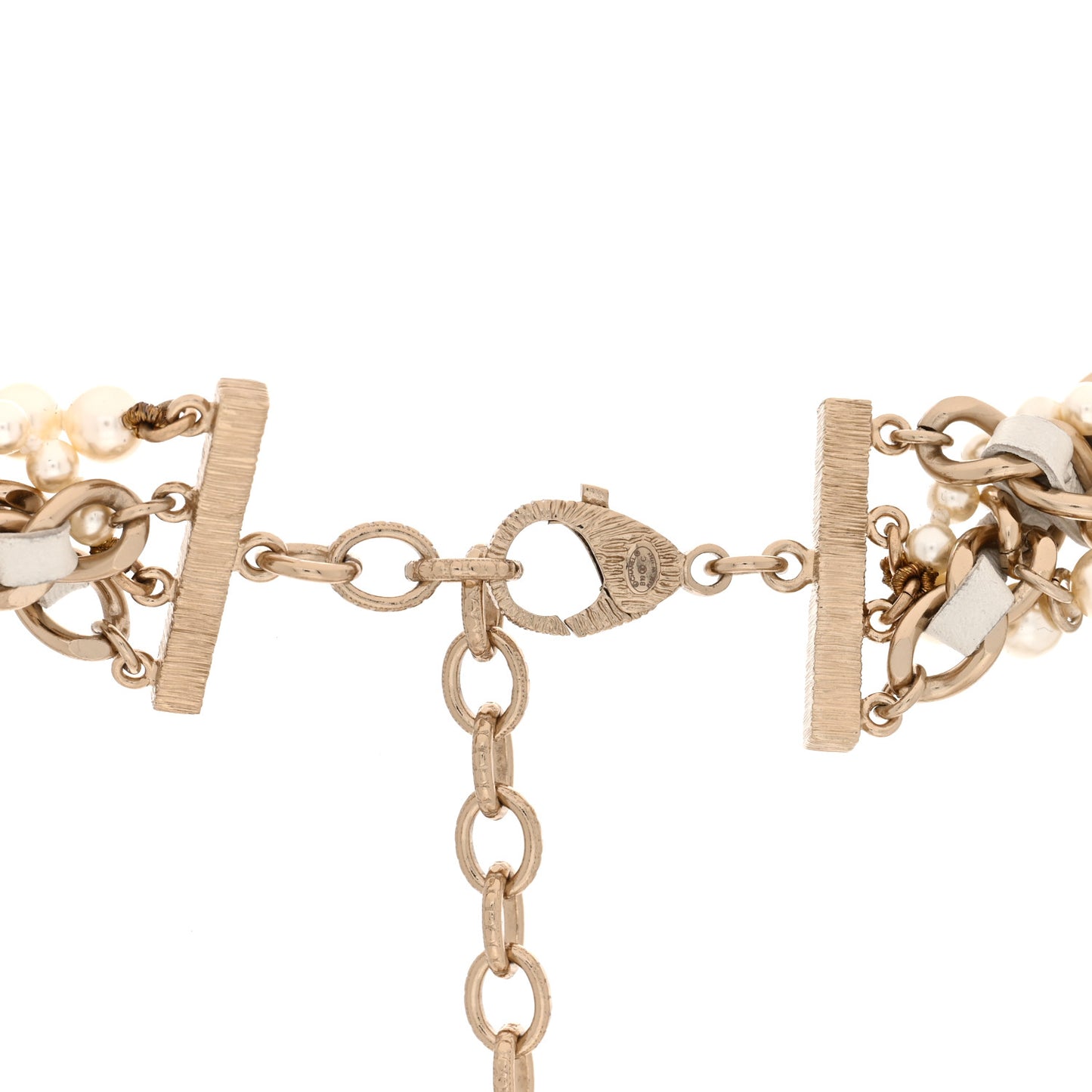 Pearl Crystal Lambskin Multi Strand CC Necklace Pearly White