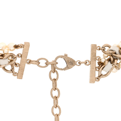 Chanel Pearl Crystal Lambskin Multi Strand CC Necklace Pearly White 4 of 4