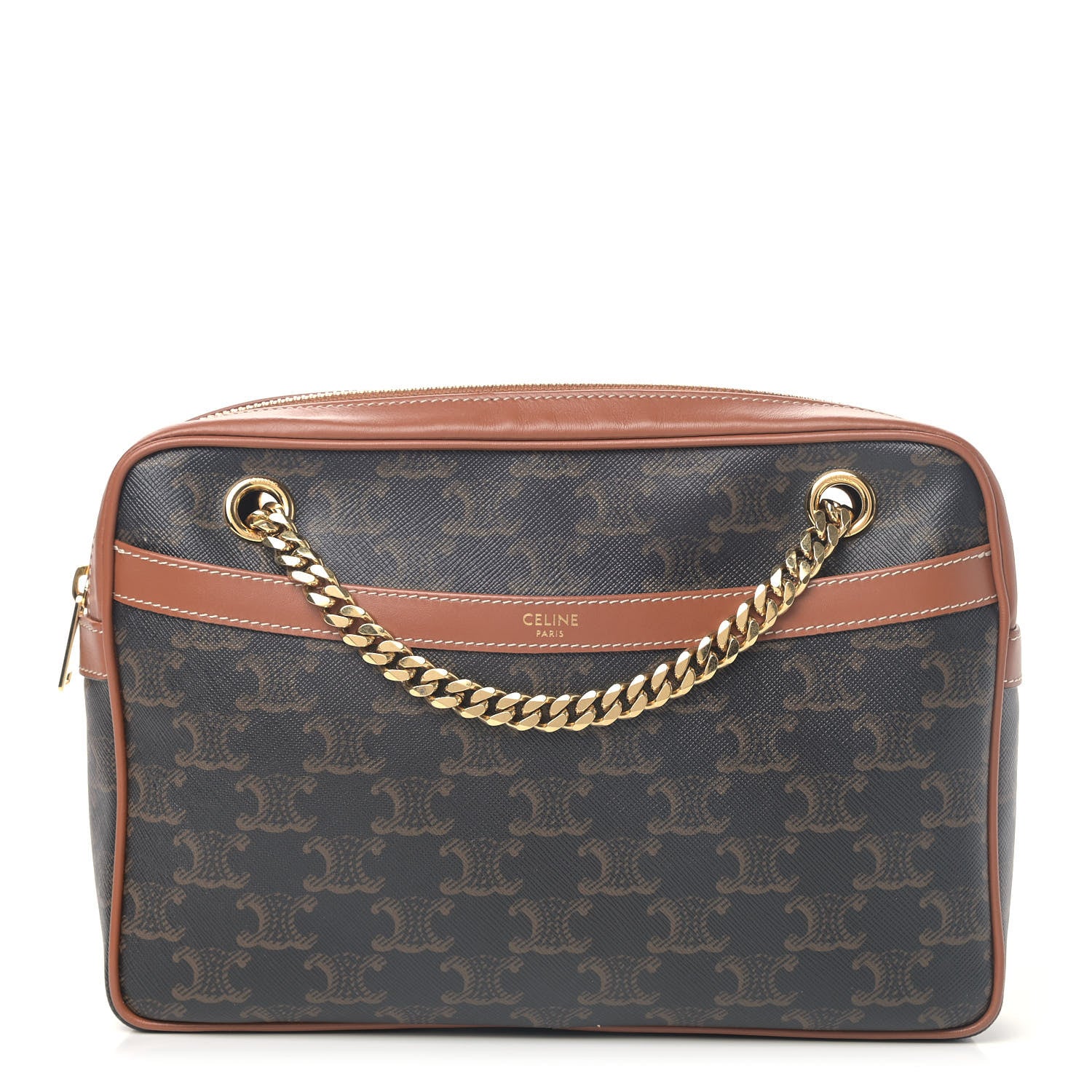 Celine Triomphe Canvas Calfskin Medium Patapans Tan 1 of 4