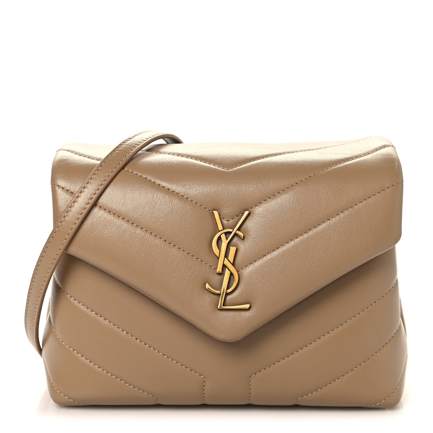 Saint Laurent Calfskin Y Quilted Monogram Toy Loulou Crossbody Bag Dark Beige 1 of 10