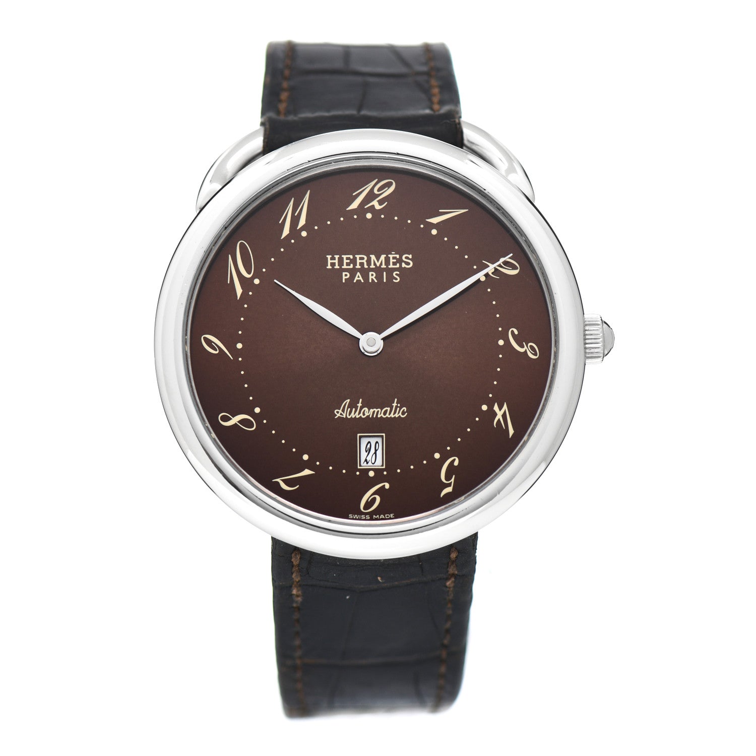 Hermes Stainless Steel Alligator 41.5mm Arceau Automatic Watch Havane 1 of 7