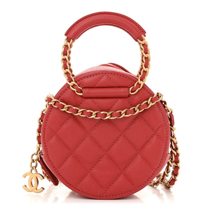 Chanel Caviar Quilted Chain Handle Round Clutch With Chain Bag  Red 1 of 10