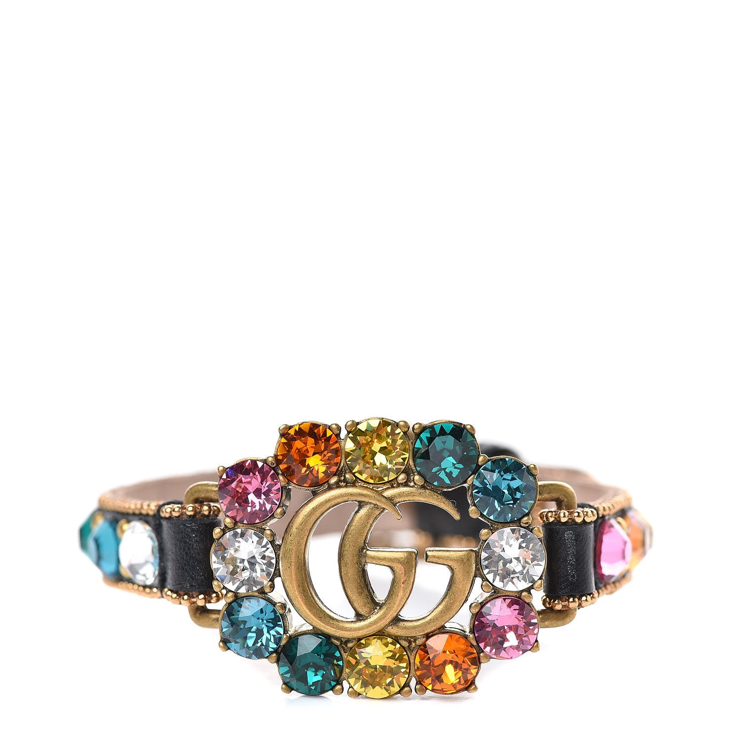 Gucci Calfskin Crystal Double G Bracelet Black Multicolor 1 of 4
