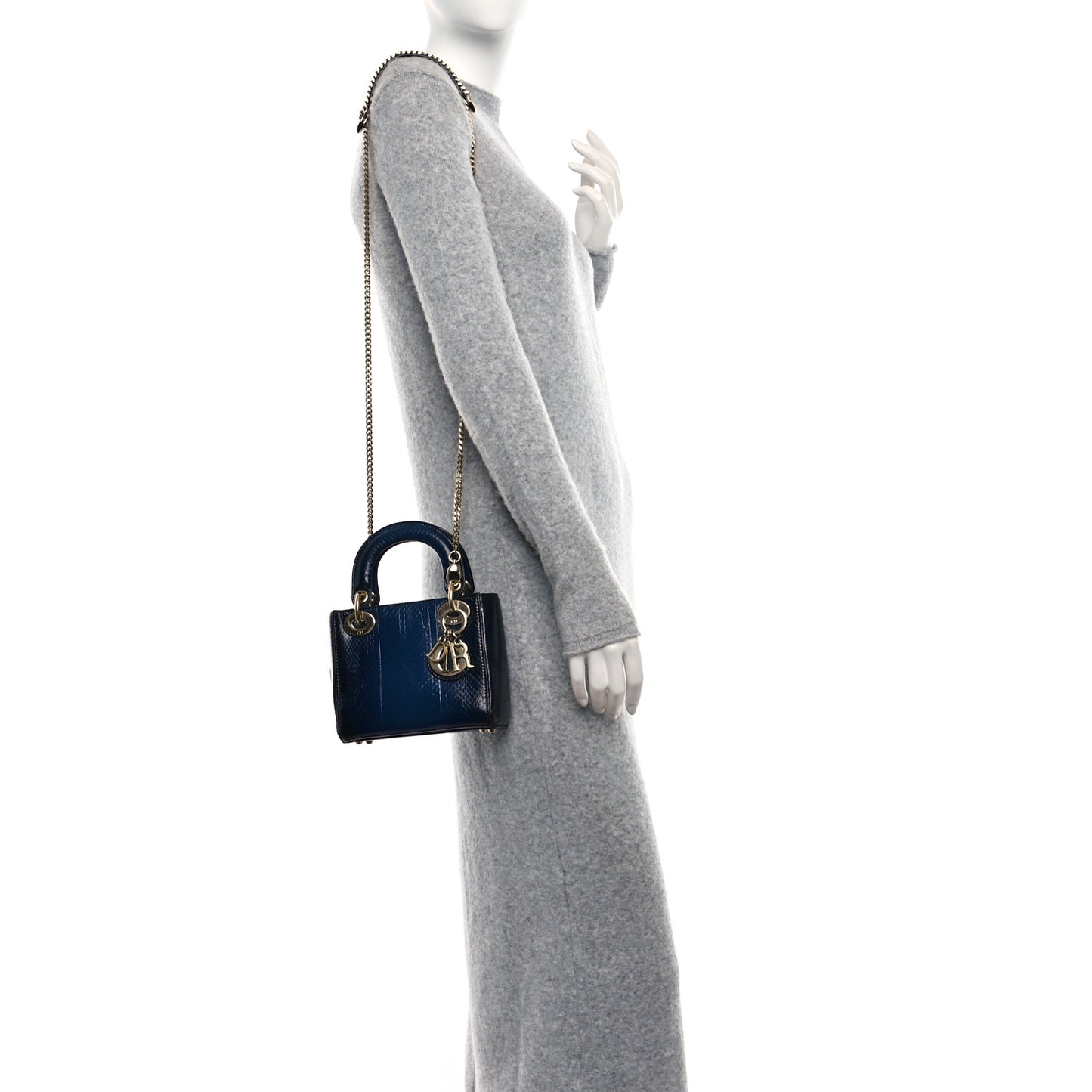 Metallic Snakeskin Mini Lady Dior Dark Blue