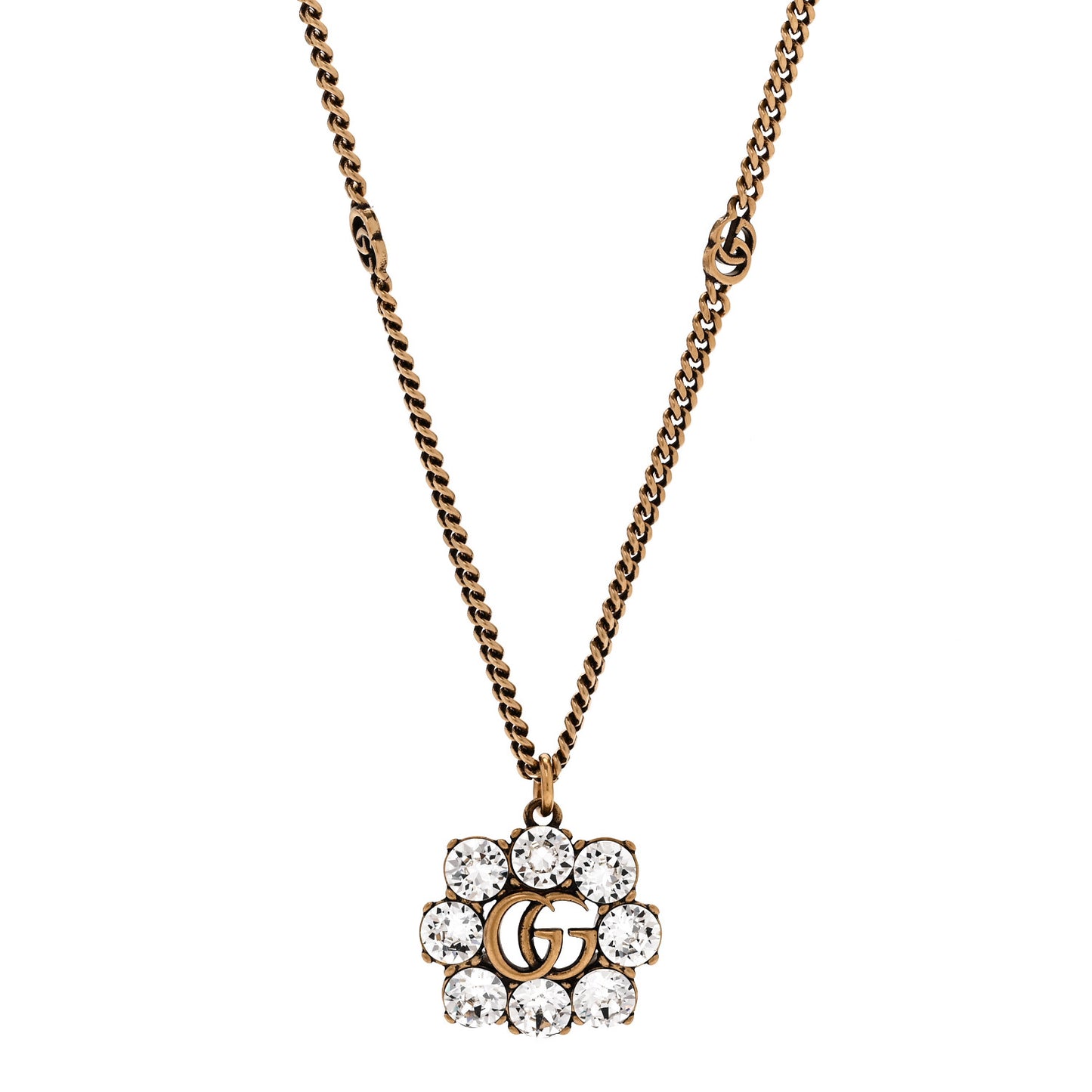 Crystal Embellished Double G Necklace Aged Gold