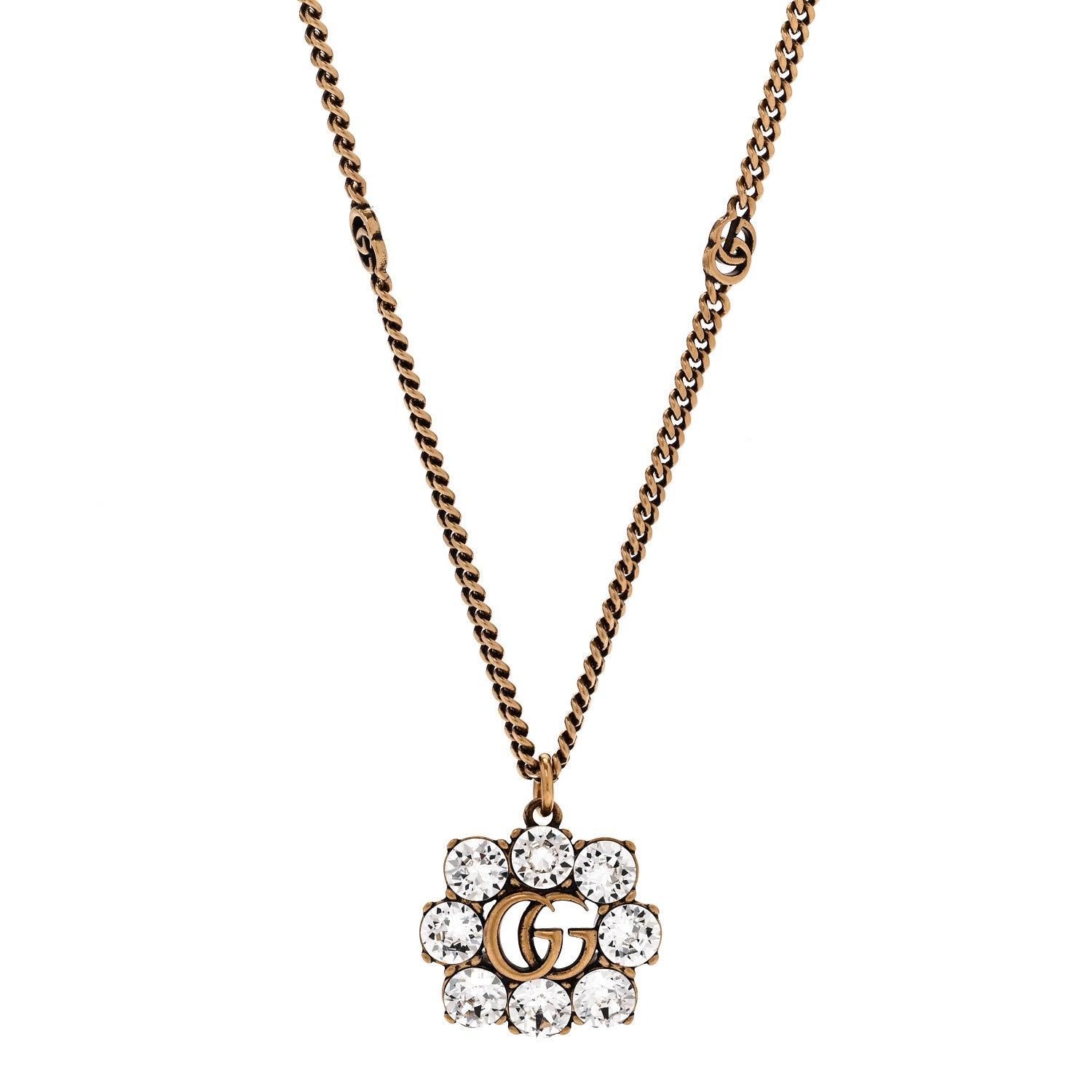 Gucci Crystal Embellished Double G Necklace Aged Gold 1 of 6