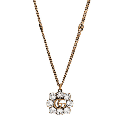 Gucci Crystal Embellished Double G Necklace Aged Gold 1 of 6