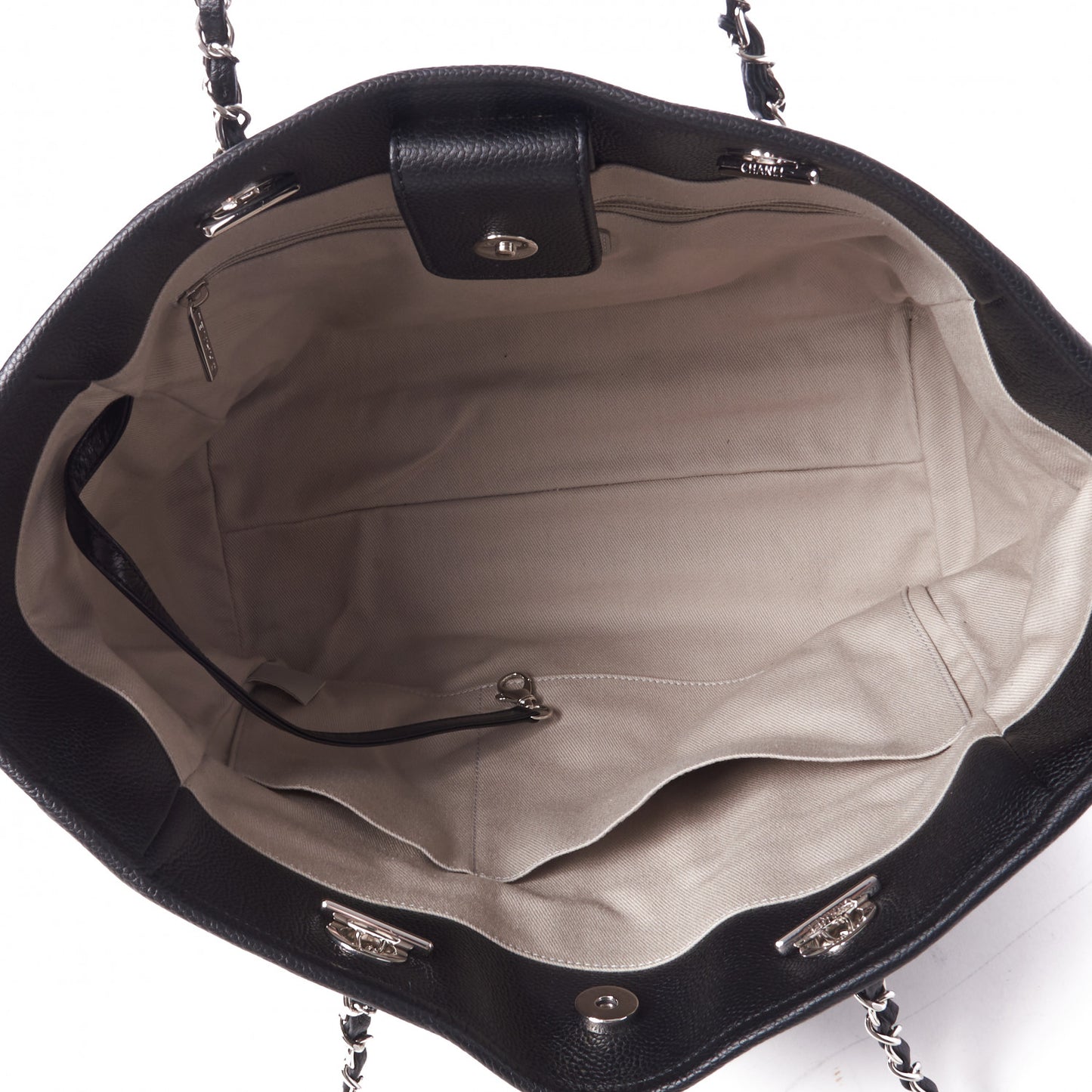 Glazed Calfskin Small Deauville Tote Black