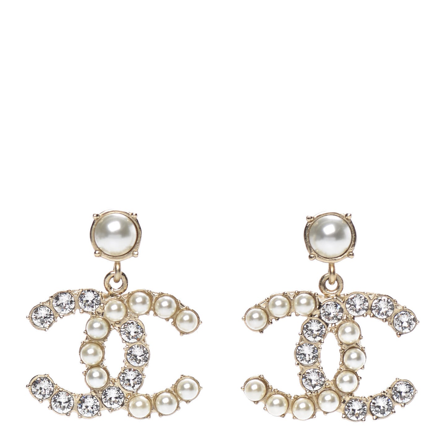 Crystal Pearl Dazzling Domino CC Drop Earrings Gold