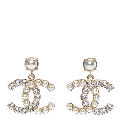 Chanel Crystal Pearl Dazzling Domino CC Drop Earrings Gold 1 of 6