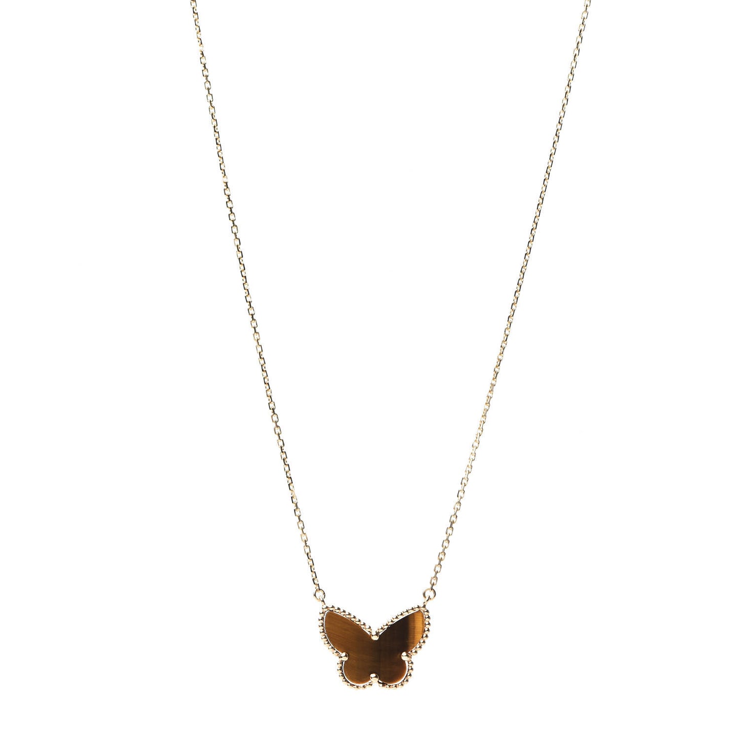 18K Yellow Gold Tiger Eye Lucky Alhambra Butterfly Pendant Necklace