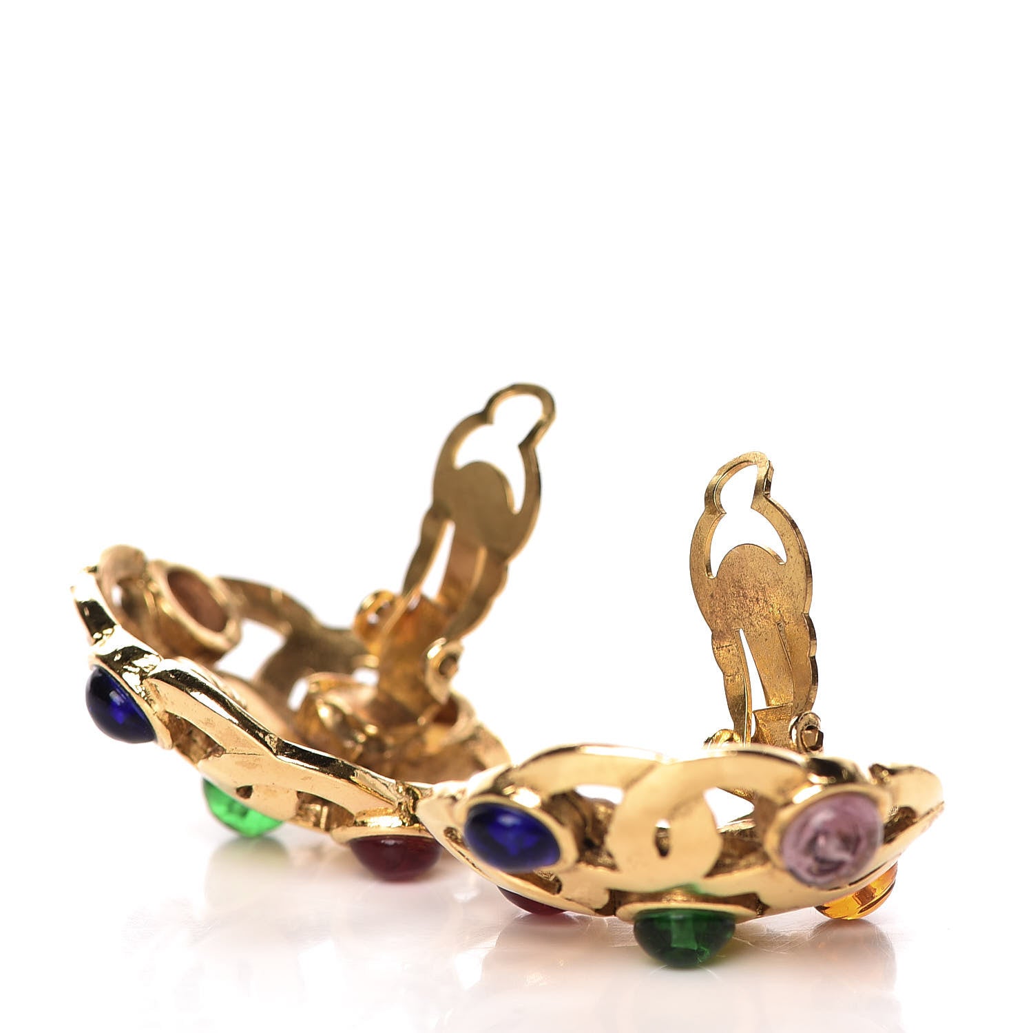 Chanel Poured Glass CC Clip On Earrings Gold Multicolor 3 of 4