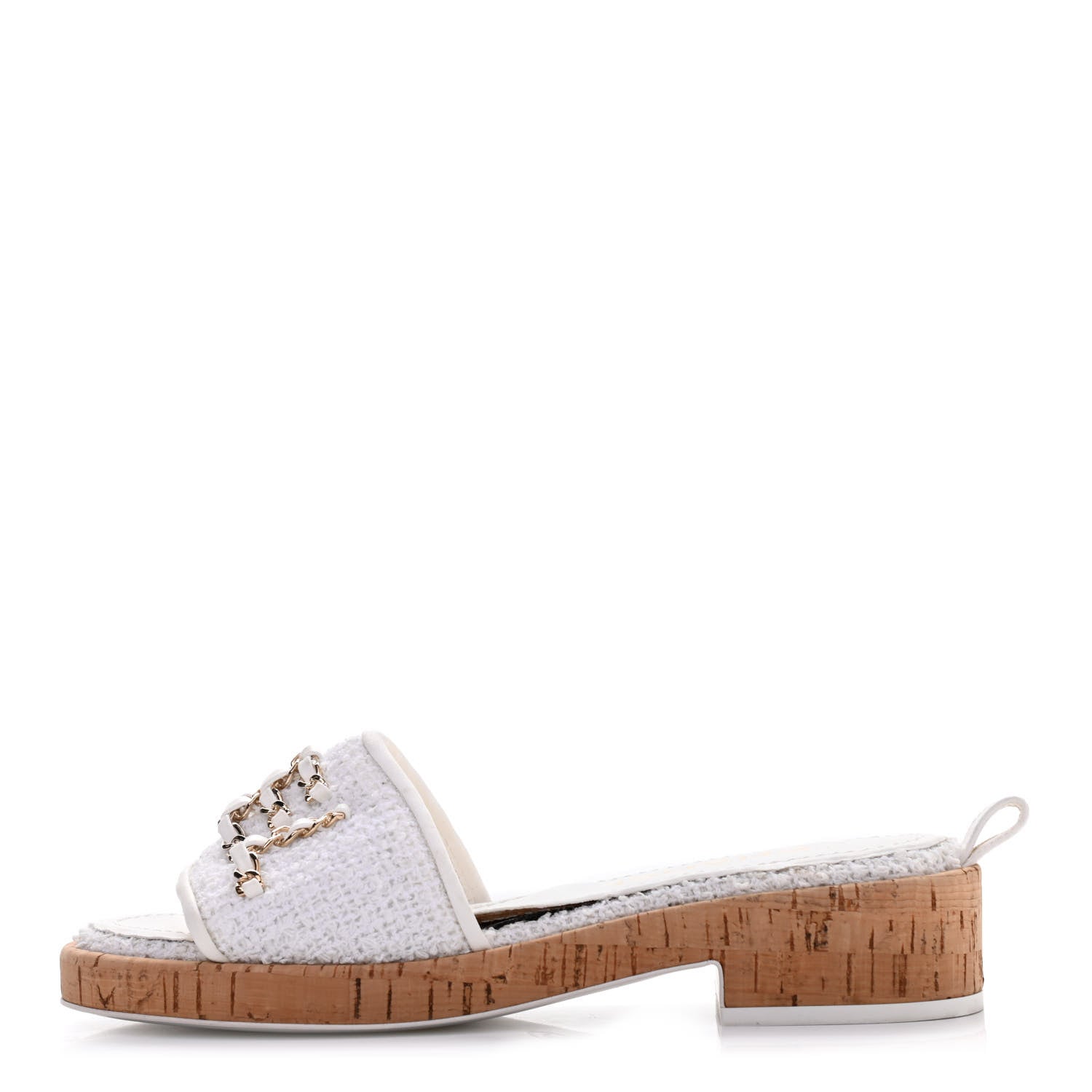 Chanel Tweed Cork CC Chain Mule Sandal 35.5 White 1 of 4