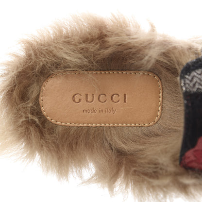 Gucci Brocade Fur Floral Womens Princetown Slippers 35 Black Anthracite 8 of 10