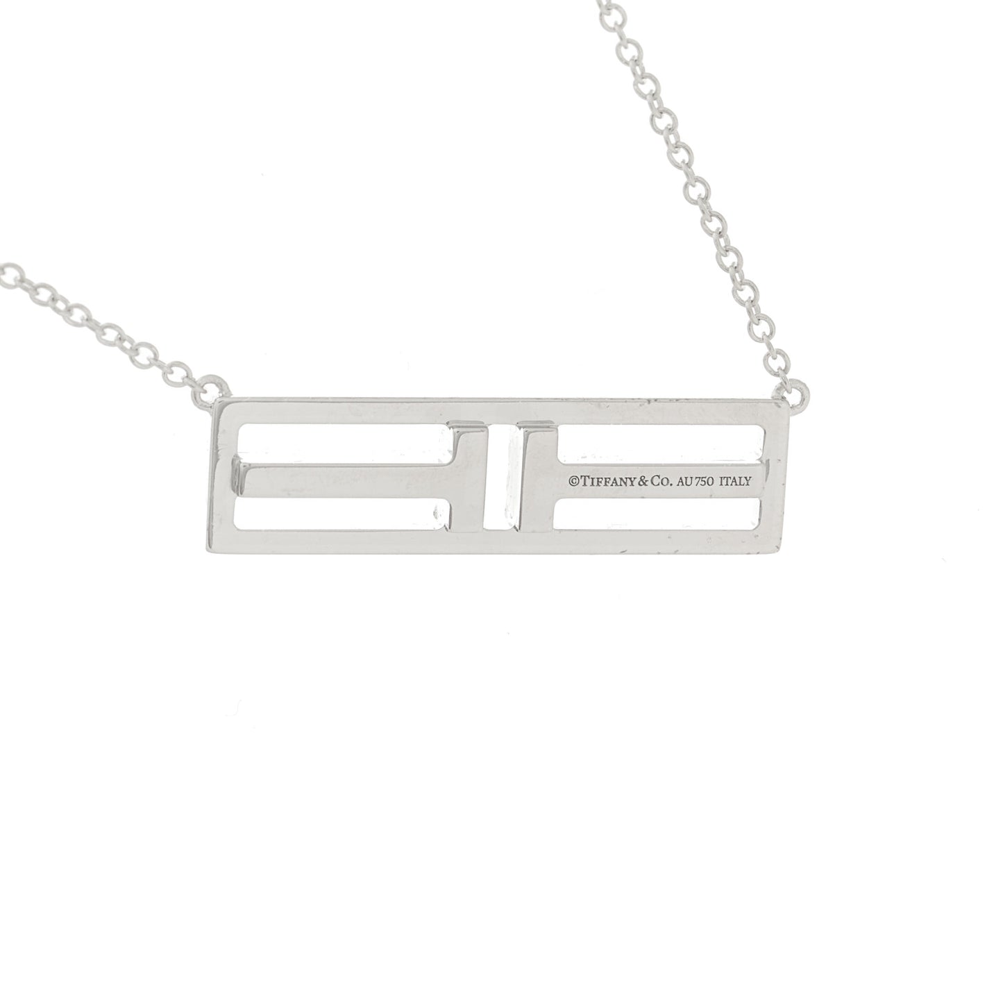 18K White Gold Diamond Tiffany T Two Open Horizontal Bar Pendant