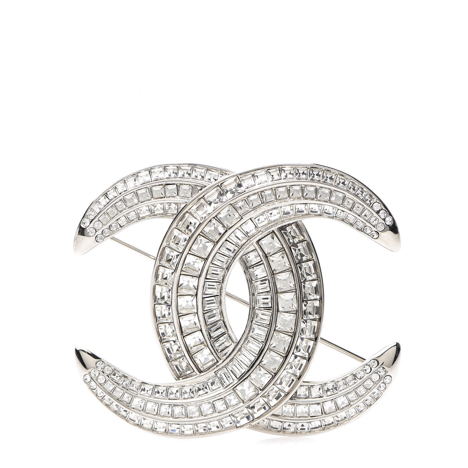 Chanel Baguette Crystal CC Brooch Silver 1 of 4