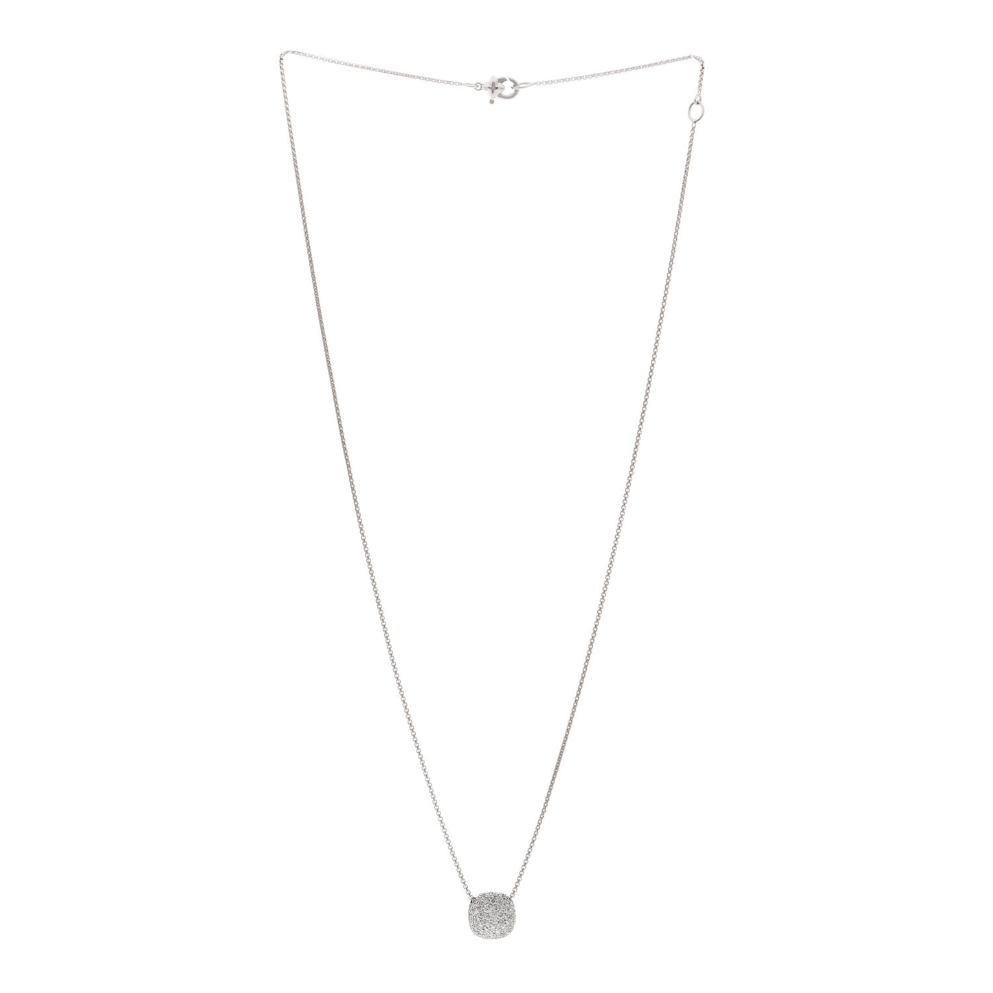 18K White Gold Diamond Pave Cushion Pendant Necklace