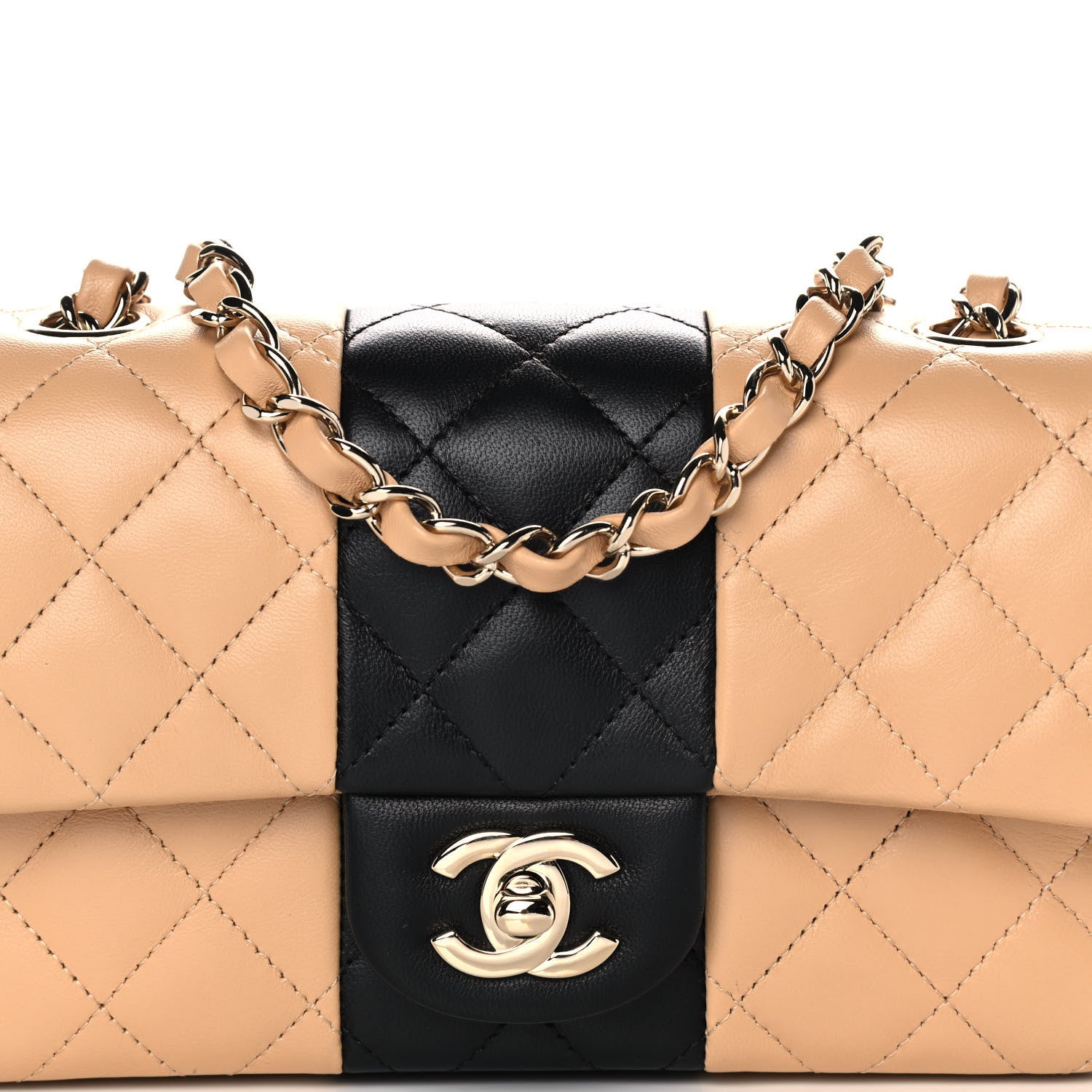 Chanel Lambskin Quilted Mini Rectangular Flap Beige Black 9 of 12