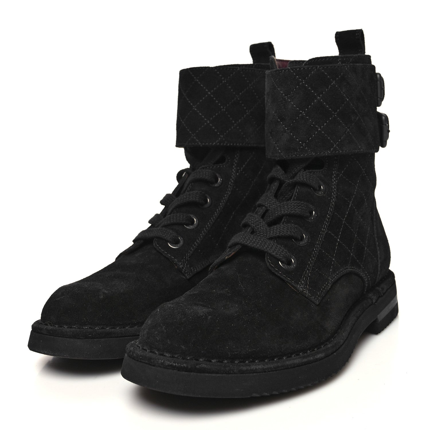 Chanel Suede Calfskin Quilted Combat Short Boots 36 Black 3 of 8