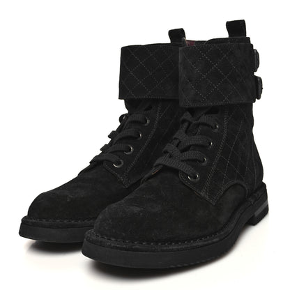 Chanel Suede Calfskin Quilted Combat Short Boots 36 Black 3 of 8