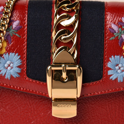 Gucci Patent Embroidered Super Mini Sylvie Chain Shoulder Bag Red 10 of 11