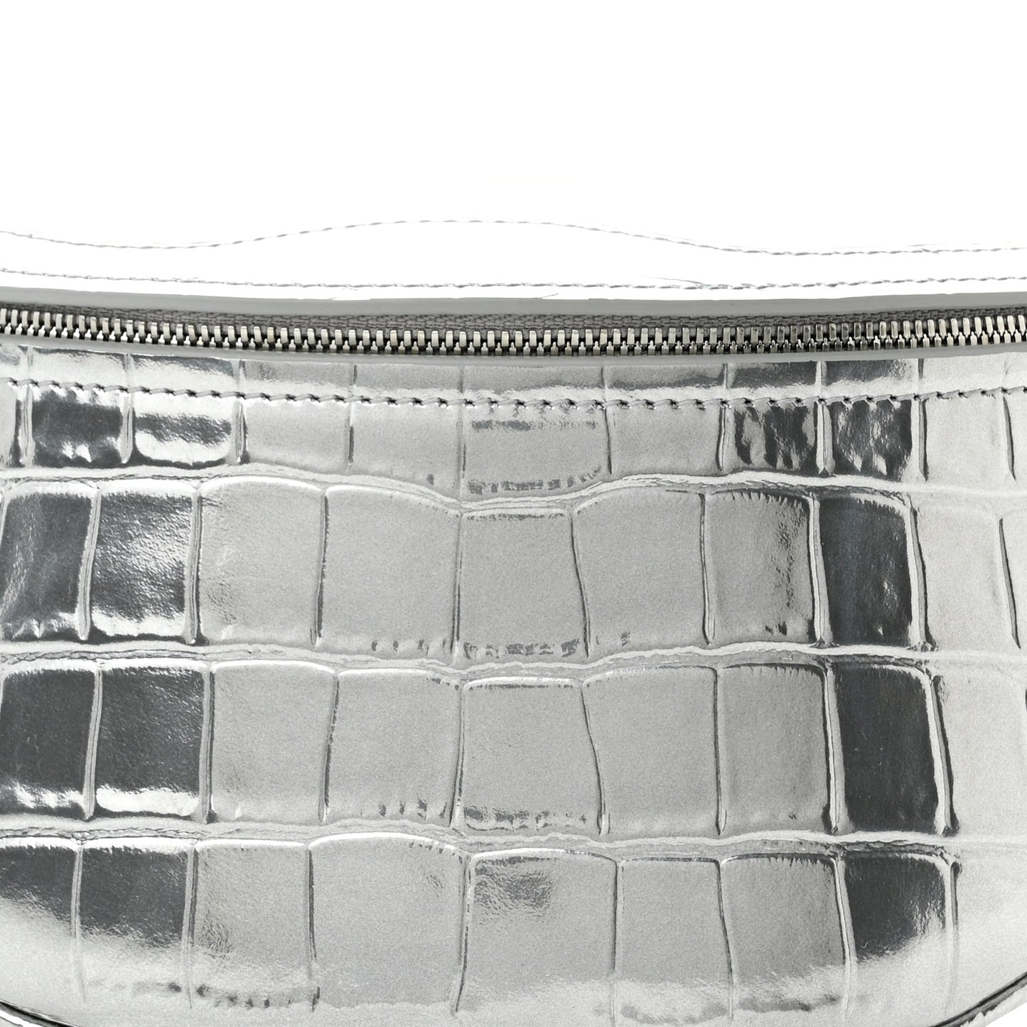 Metallic Calfskin Crocodile Embossed Quilted Souveniers Charms Belt Bag Silver