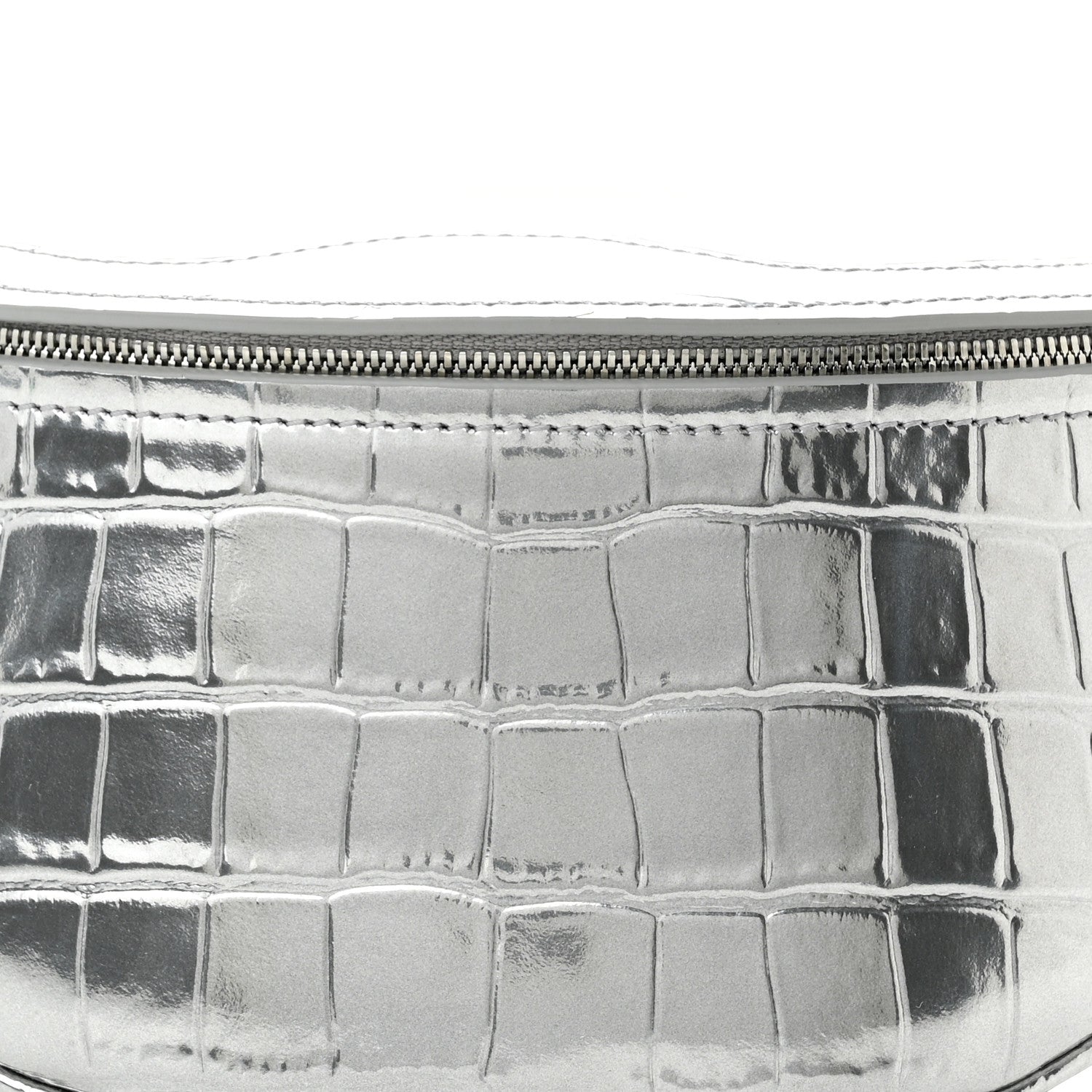 Balenciaga Metallic Calfskin Crocodile Embossed Quilted Souveniers Charms Belt Bag Silver 7 of 9