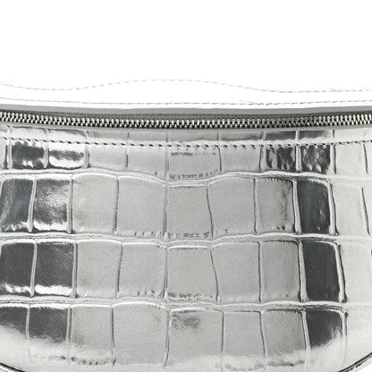Balenciaga Metallic Calfskin Crocodile Embossed Quilted Souveniers Charms Belt Bag Silver 7 of 9
