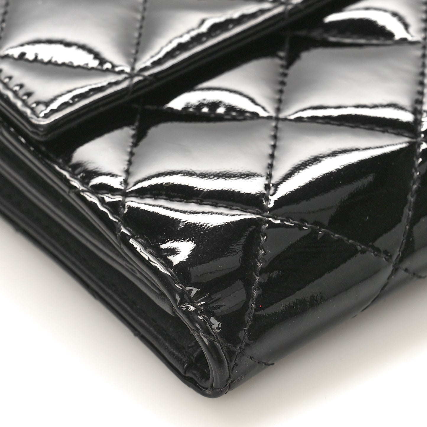 Patent Quilted Compact French Flap Wallet Black